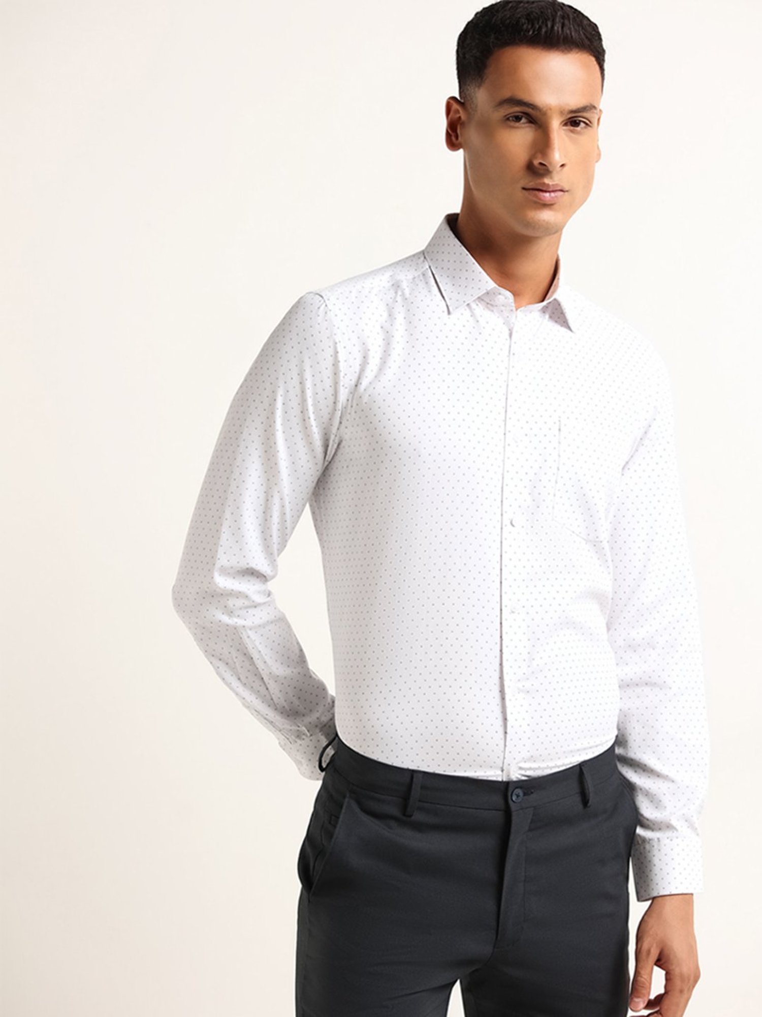 WES Formals by Westside White Printed Slim Fit Shirt