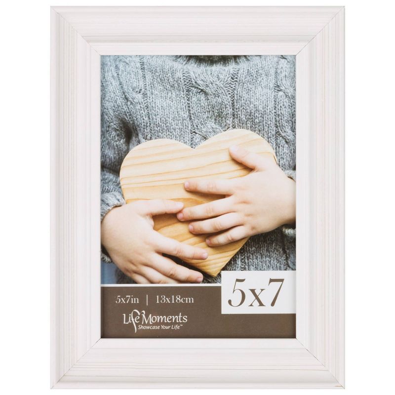 4pc (5" x 7") Farmhouse Tabletop or Wall Mount Picture Frames Distressed White - Life Moments