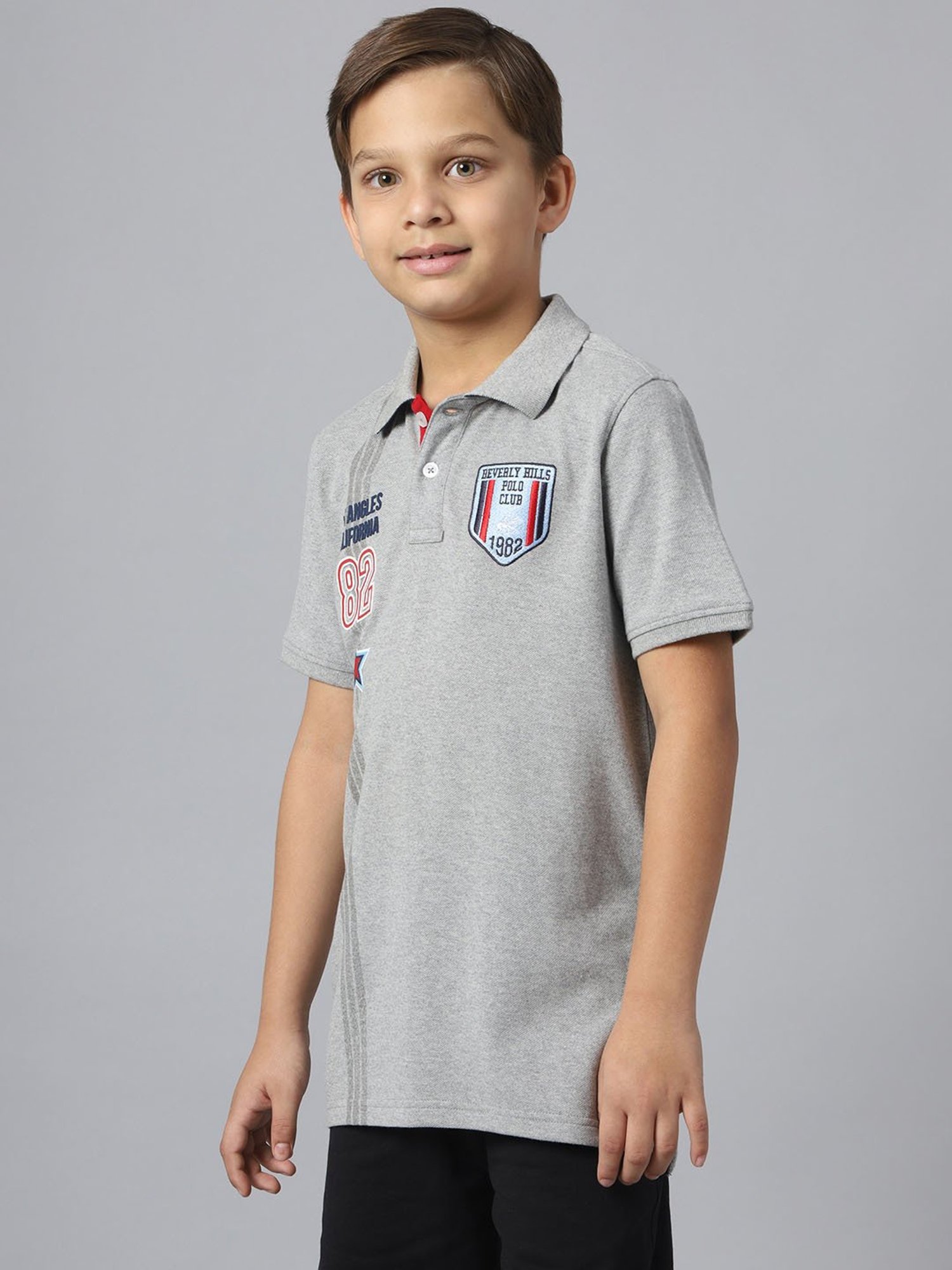 Beverly Hills Polo Club Kids Grey Printed Polo T-Shirt