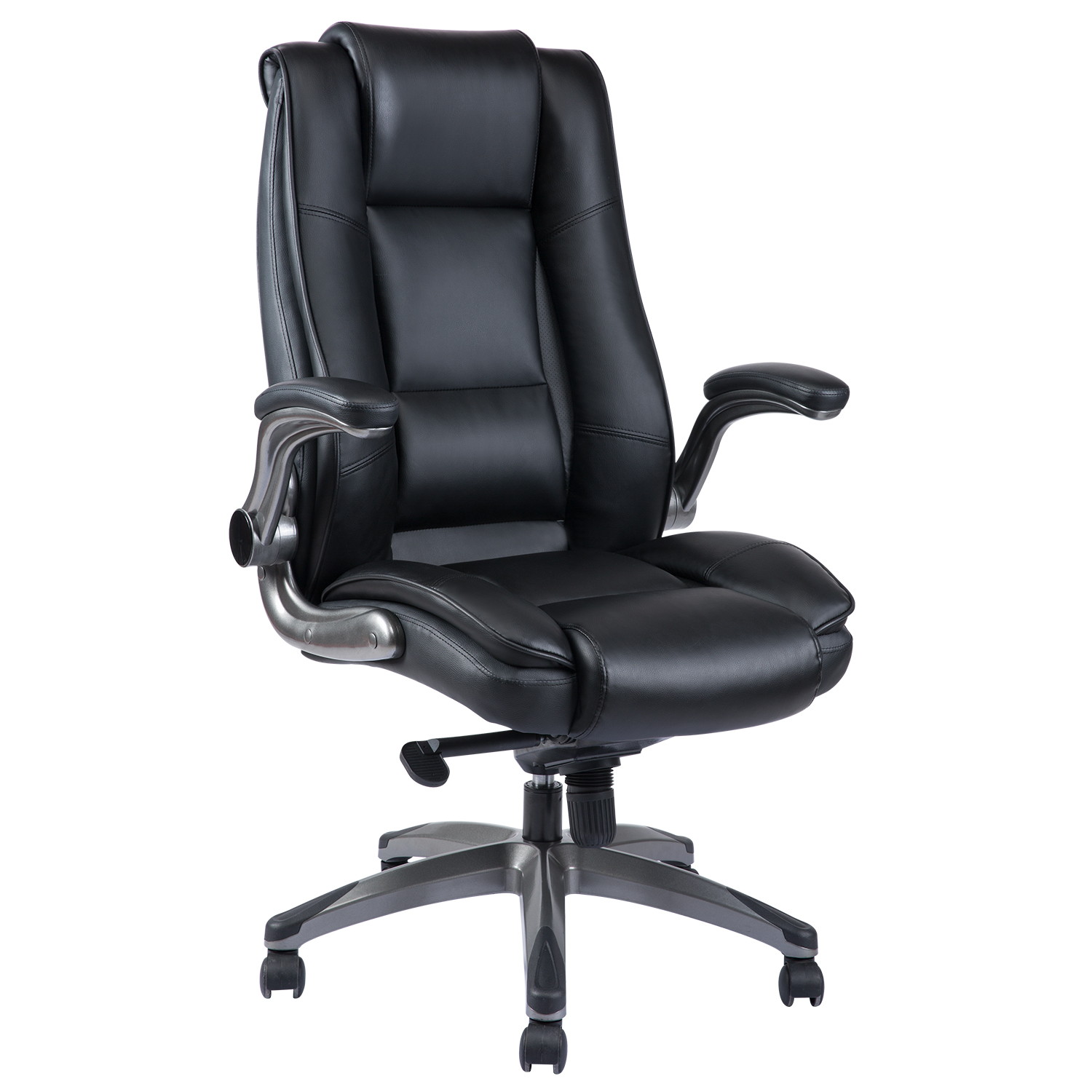 VANBOW High Back Executive Office Chair Comfortble- Ergonomic Bonded Leather Computer Work Desk Swivel Chair with Flip-up Arms, Adjustable Reclining Angle, Lumbar Support and Easy to Assemble,Black