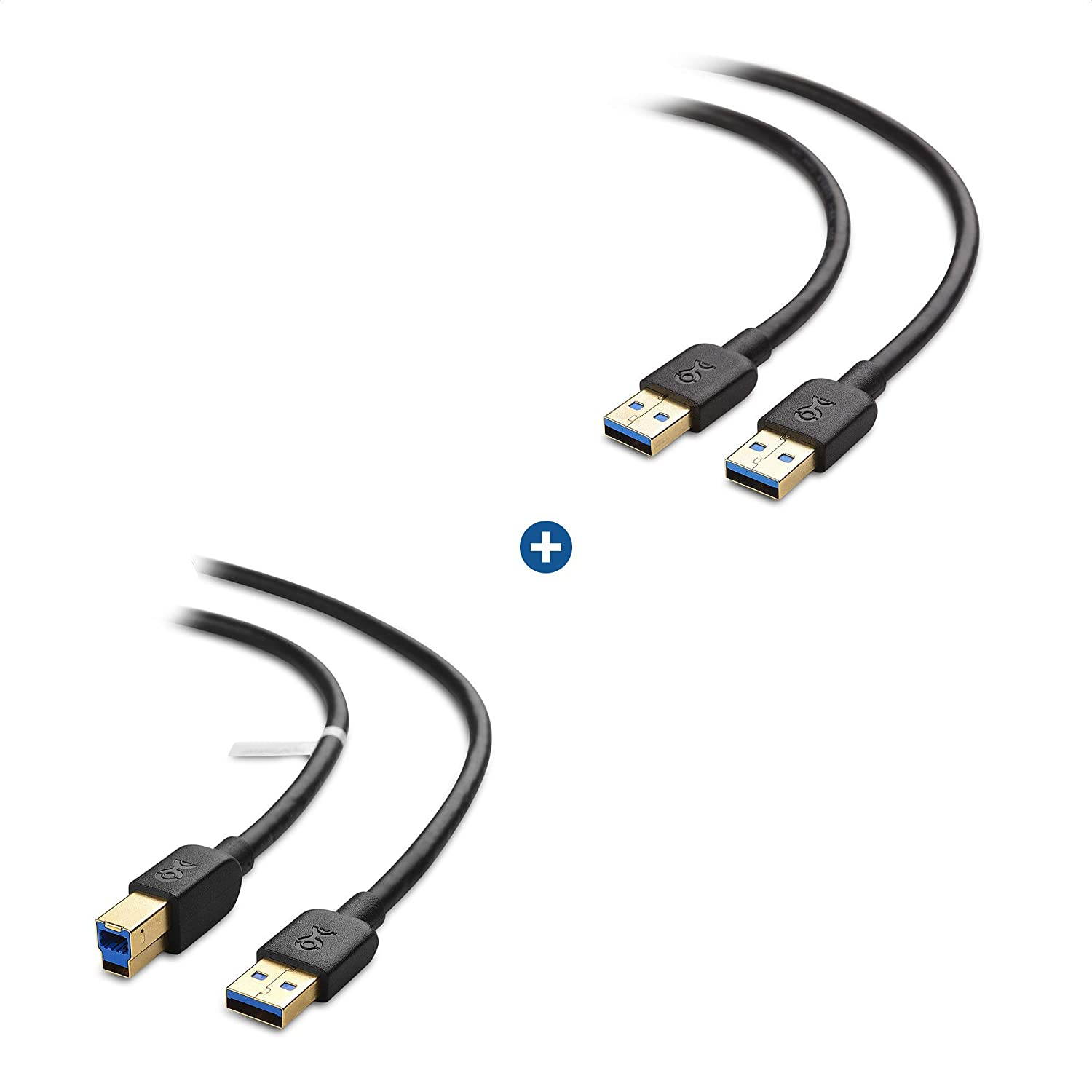 Cable Matters Long USB 3.0 Cable (USB to USB Cable Male to Male) in Black 15 ft & USB 3.0 Cable (USB 3 Cable, USB 3.0 A to B Cable)