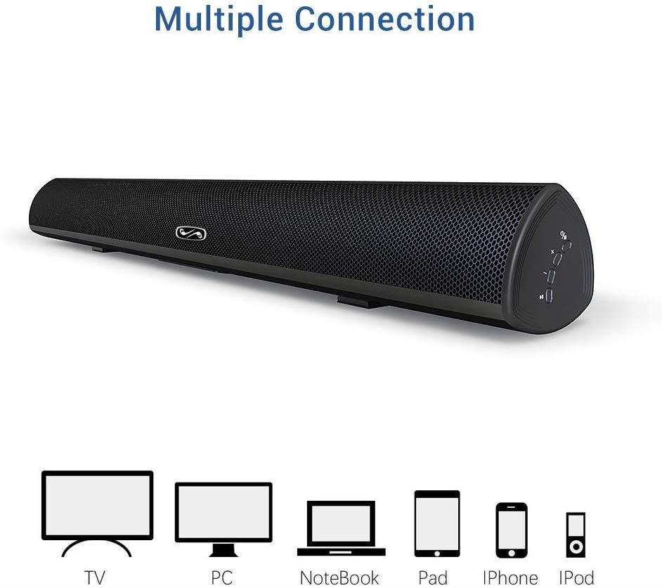 Sound bar, BYL Soundbar Wired and Wireless Bluetooth 5.0 Speaker for TV (28 Inches, Optical Cable Included, DSP, Bass Adjustable, Wall Mountable)