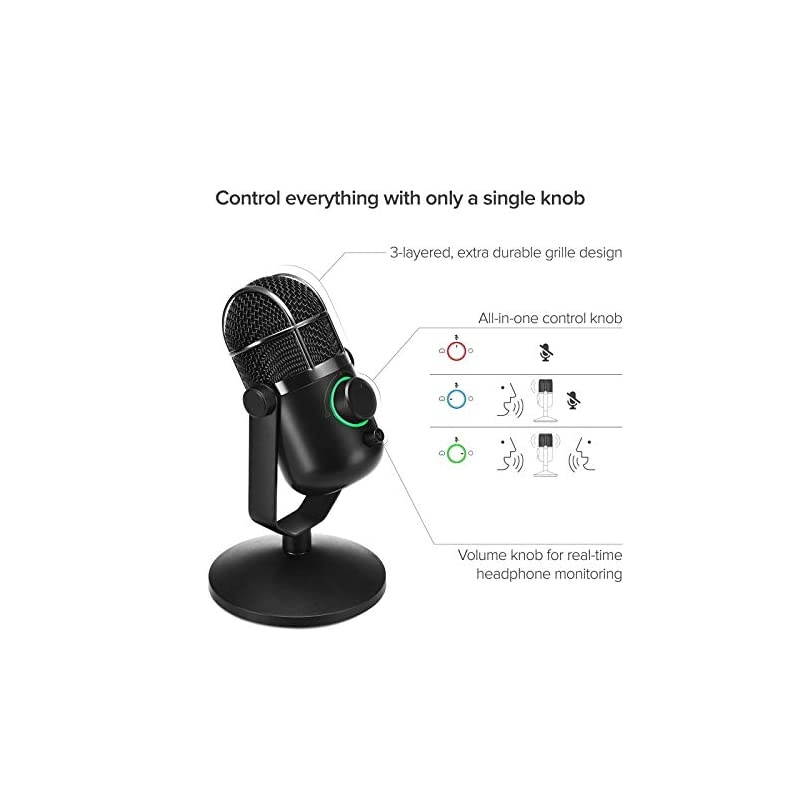 MDRILL Dome Professional USB Studio Condenser Microphone for ChattingSkypeYouTubeRecordingGamingPodcasting for iMac PC Laptop Desktop Windows Computer Black