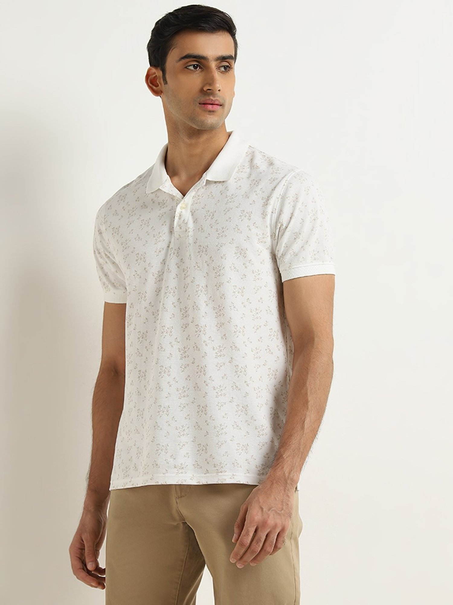 WES Casuals by Westside White Printed Relaxed-Fit Polo T-Shirt
