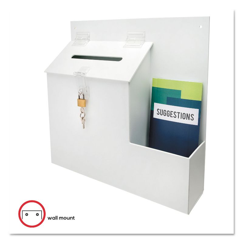 Deflecto Plastic Suggestion Box with Locking Top 13 3/4 x 3 5/8 x 13 White 79803