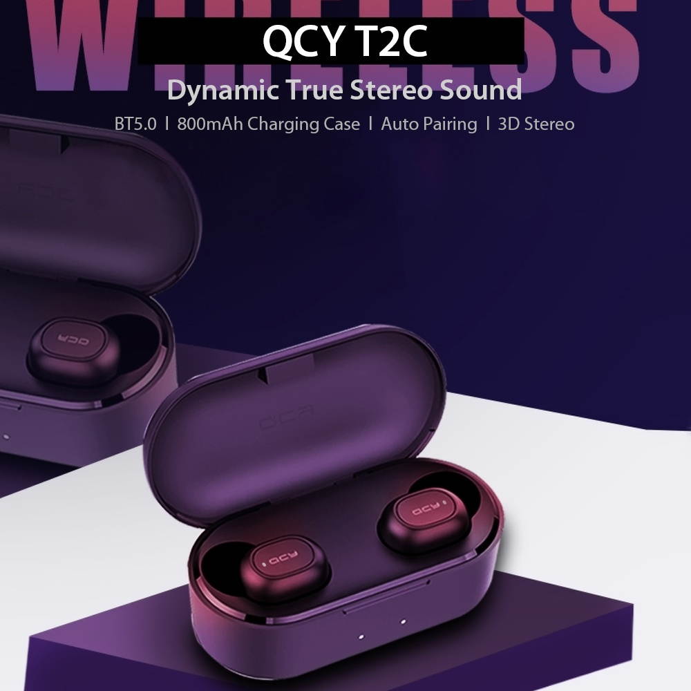 Global Version Xiaomi QCY T2C TWS BT Wireless Earphones with Dual Microphone 800mAh Charging Box Stereo BT Headsets Sports Running Mini Earbuds