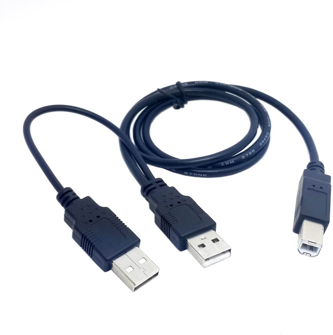 Dual USB 2.0 Male to Standard B Male Y Cable 80cm for Printer & Scanner & External Hard Disk Drive