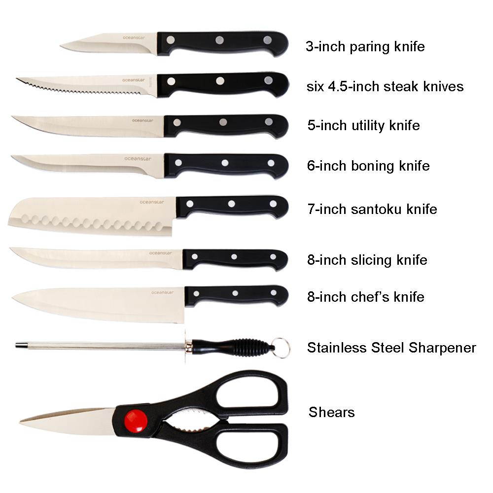 Oceanstar KS1187 Traditional 15-Piece Knife Set with Block, Natural