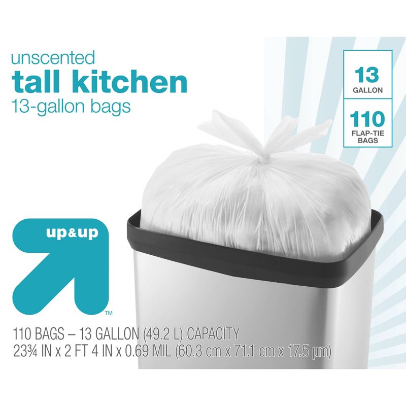 Tall Kitchen Flap-Tie Trash Bags - 13 Gallon - 110ct - up & up™