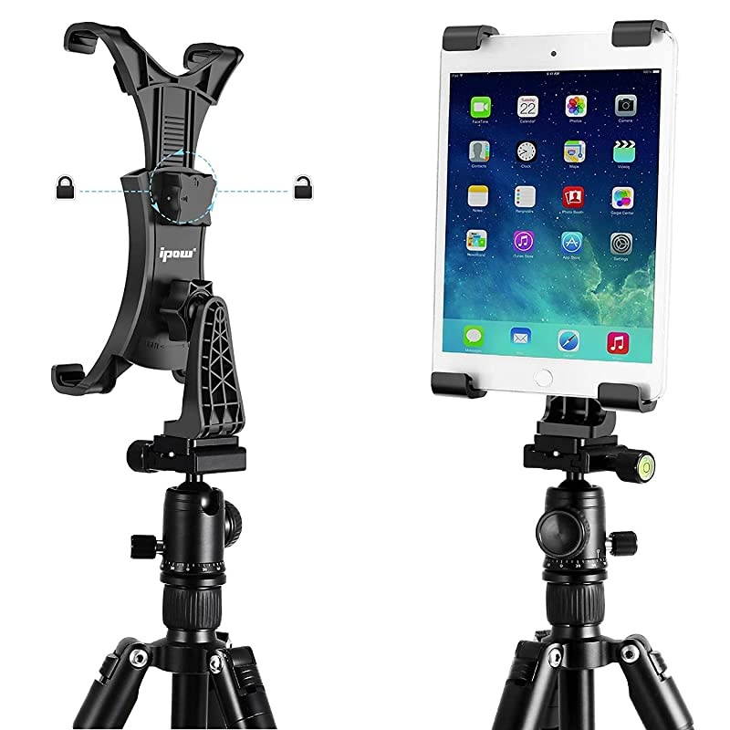 360 Degree Rotatable BreakResistant iPad Tripod Mount Adapter Universal Tablet Clamp Holder Fits Ipad Ipad Air Pro Mini Microsoft Surface Nexus for Tripod Monopod Selfie StickTabletop