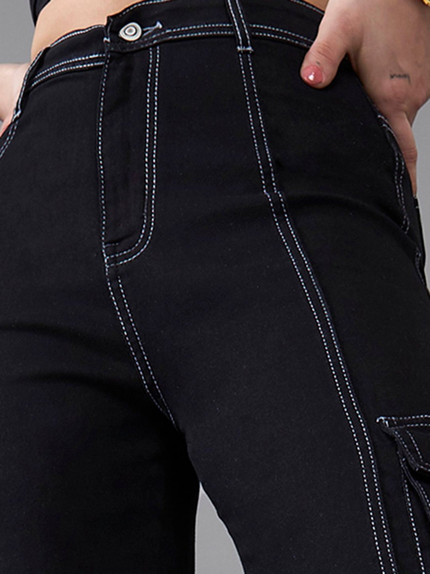 DOLCE CRUDO Black High Rise Stretchable Cargo Jeans