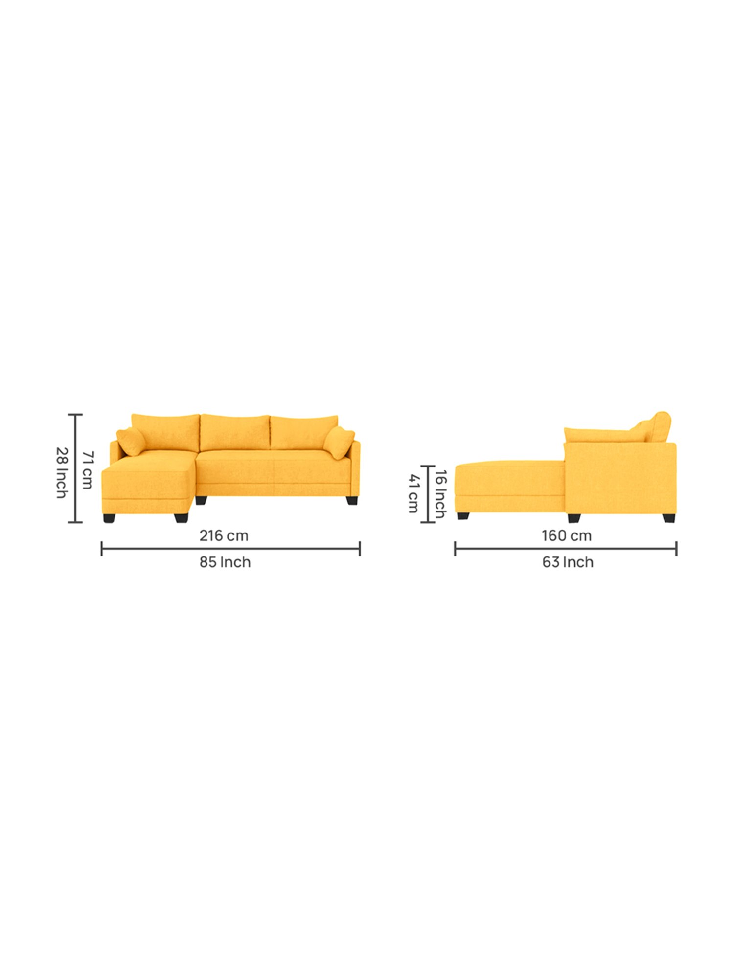 Trevi Duke Yellow Fabric & Neem Wood 6 Seater LHS Sectional Sofa