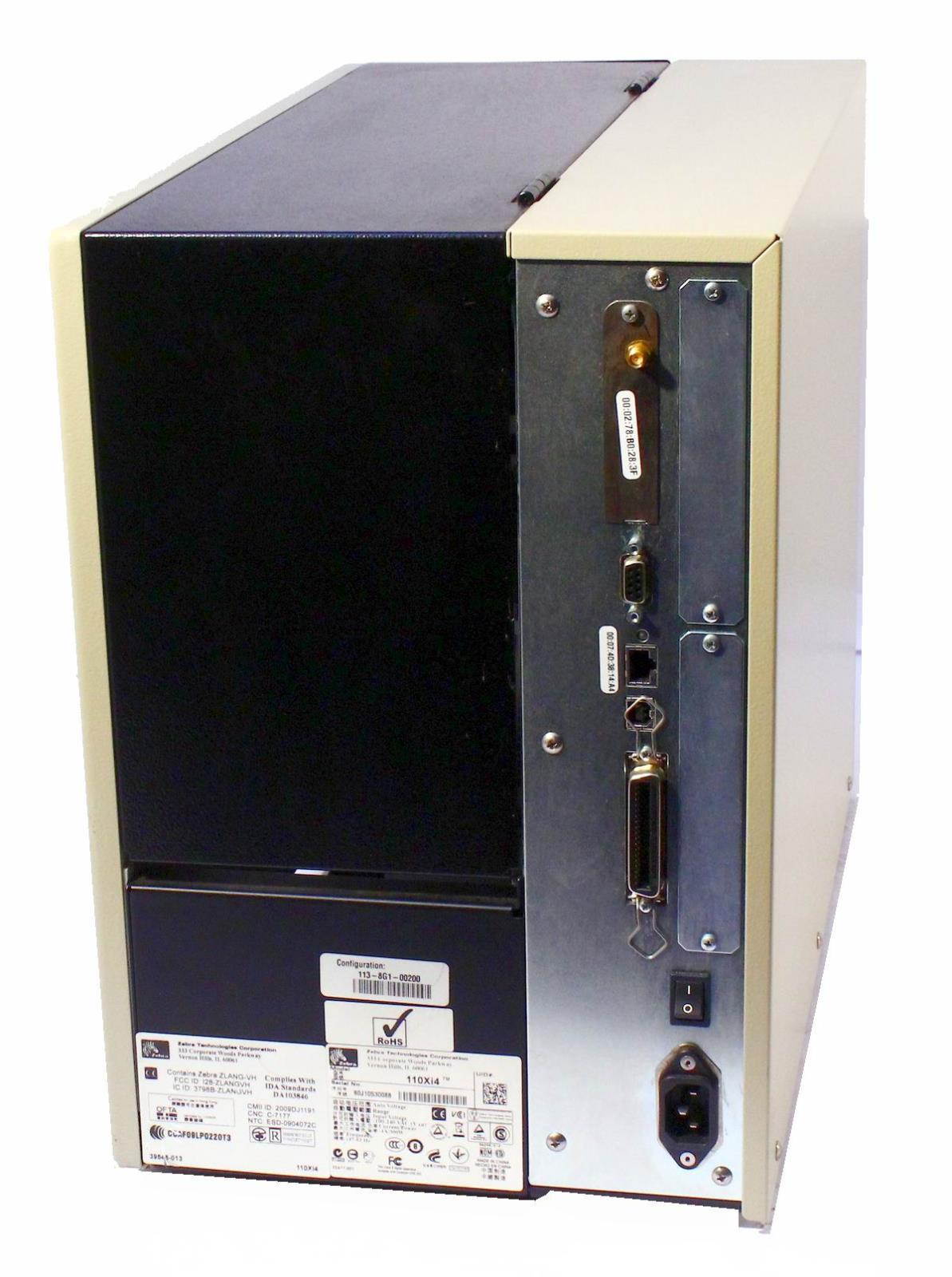 Zebra 110Xi4 113-8G1-00200 Thermal Barcode Label Printer Parallel USB Network Wireless Rewinder RFID 300DPI