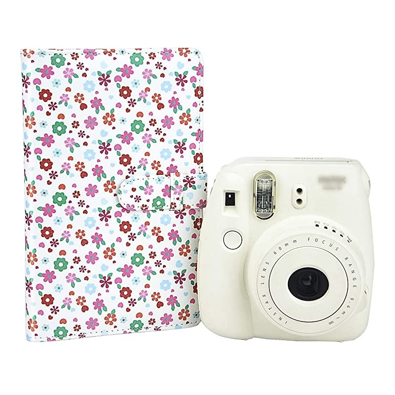Floral Wallet PU Leather Photo Album Compatible with Fujifilm Instax Mini 11 9 8 90 8+ 26 Instant Camera Film, Polaroid Snap Zip Z2300 PIC-300 Film (White Floral)