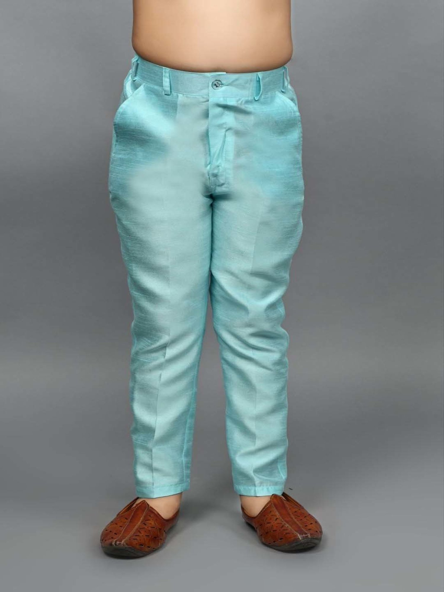 Ahhaaaa Kids Blue & White Embellished Full Sleeves Sherwani Set