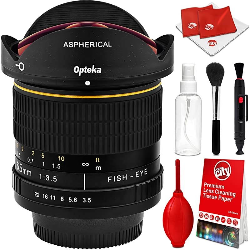 6.5mm f/3.5 HD Aspherical Wide Angle Fisheye Lens with Optical Cleaning Kit for Nikon D7500, D7200, D7100, D7000, D5500, D5300, D5200, D5100, D3400, D3300, D3200 and D3100 Digital SLR Cameras
