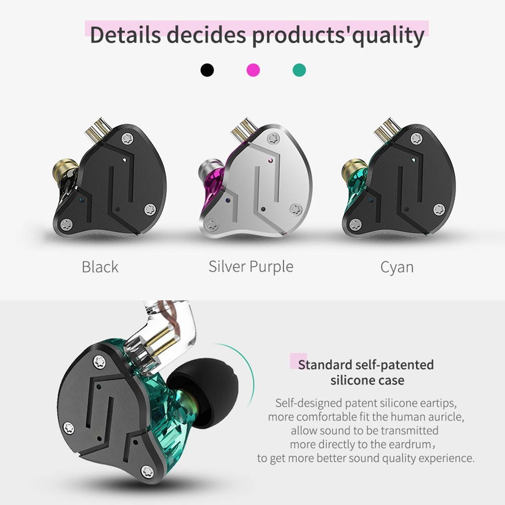 KZ ZSN 3.5mm Wired In Ear Headphones w/ Microphone HiFi Music Earphones Metal Earbuds 10mm 1DD+1BA Dynamic Armature Drivers Sports Headset with Separated Replacement Earphone Cable