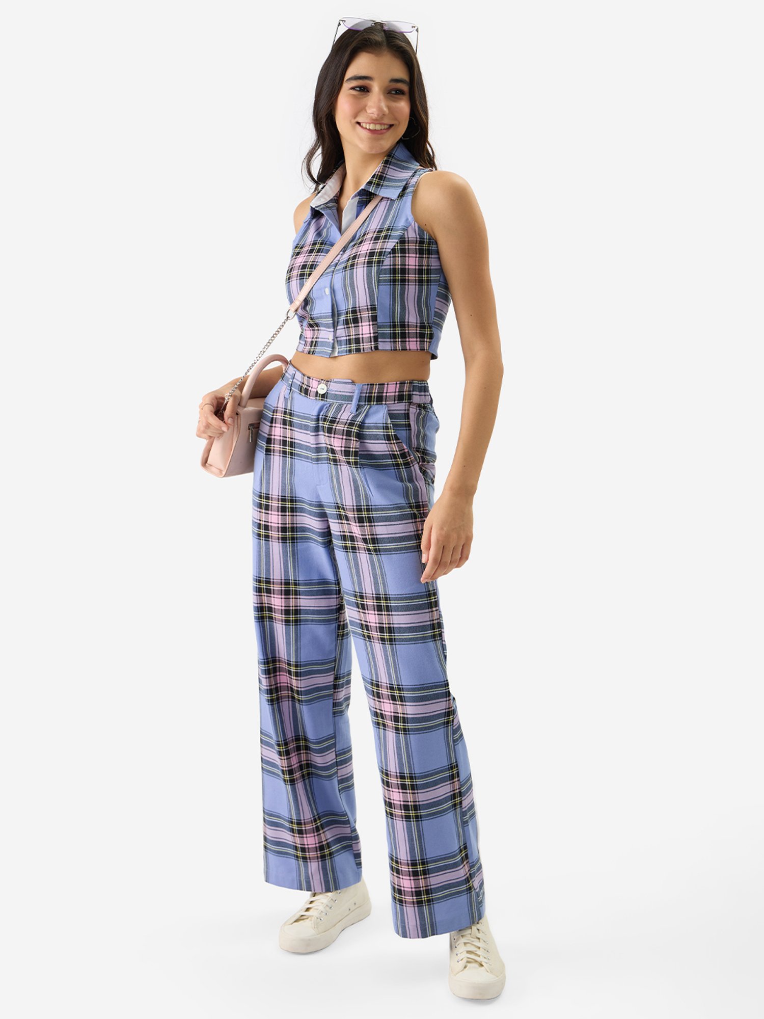 The Souled Store Multicolor Checks Crop Top