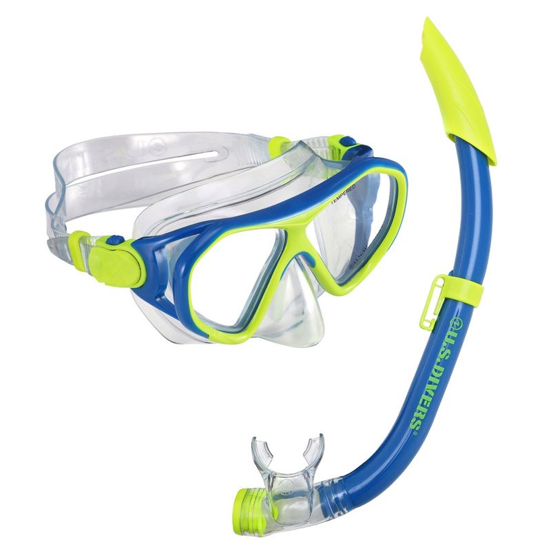 U.S. Divers Dorado II Junior Mask, ProFlex Fins, Seabreeze DX Snorkel Youth Set, Small Fins Fit Kids Sizes 9 to 13, Blue/Yellow