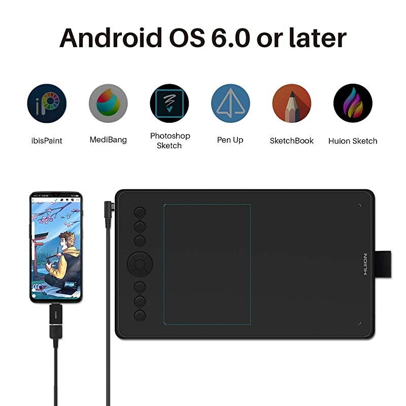 Inspiroy Ink H320M Drawing Tablet DualPurpose LCD Writing Tablet 8192 Pen Pressure BatteryFree Stylus Tilt Function Android Supported with Sleeve Bag Quartz Black