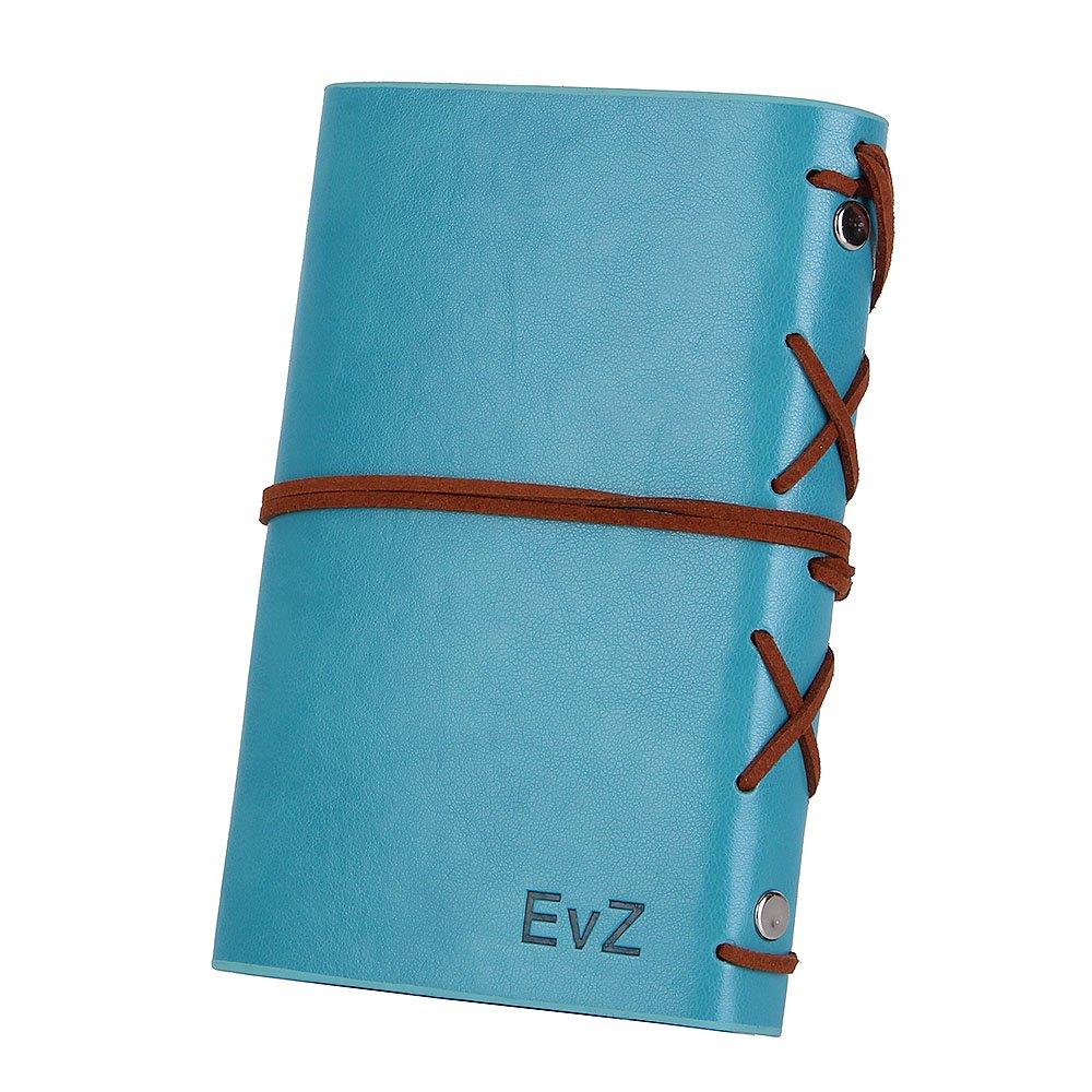 Leather Writing Journal Notebook, EvZ 5 Inches Vintage Nautical Spiral Blank String Diary Notepad Sketchbook Travel to Write in, Unlined Paper, Retro Pendants, Classic Embossed, Sky Blue