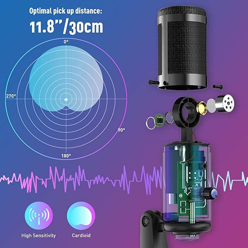 Microphone with Headphone Monitor Jack for Mac & Windows Computer Mic for Recording,Streaming,Voiceover,Gaming,Podcasting Video for YouTube Skype Chat with Adjustable Desktop Tripod & 2.0