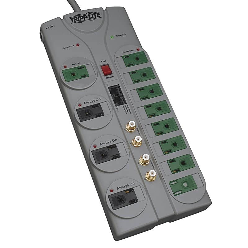 12 Outlet (8 Energy Saving) Surge Protector Power Strip, 10ft Cord, Right-Angle Plug, & $250,000 INSURANCE (TLP1210SATG)