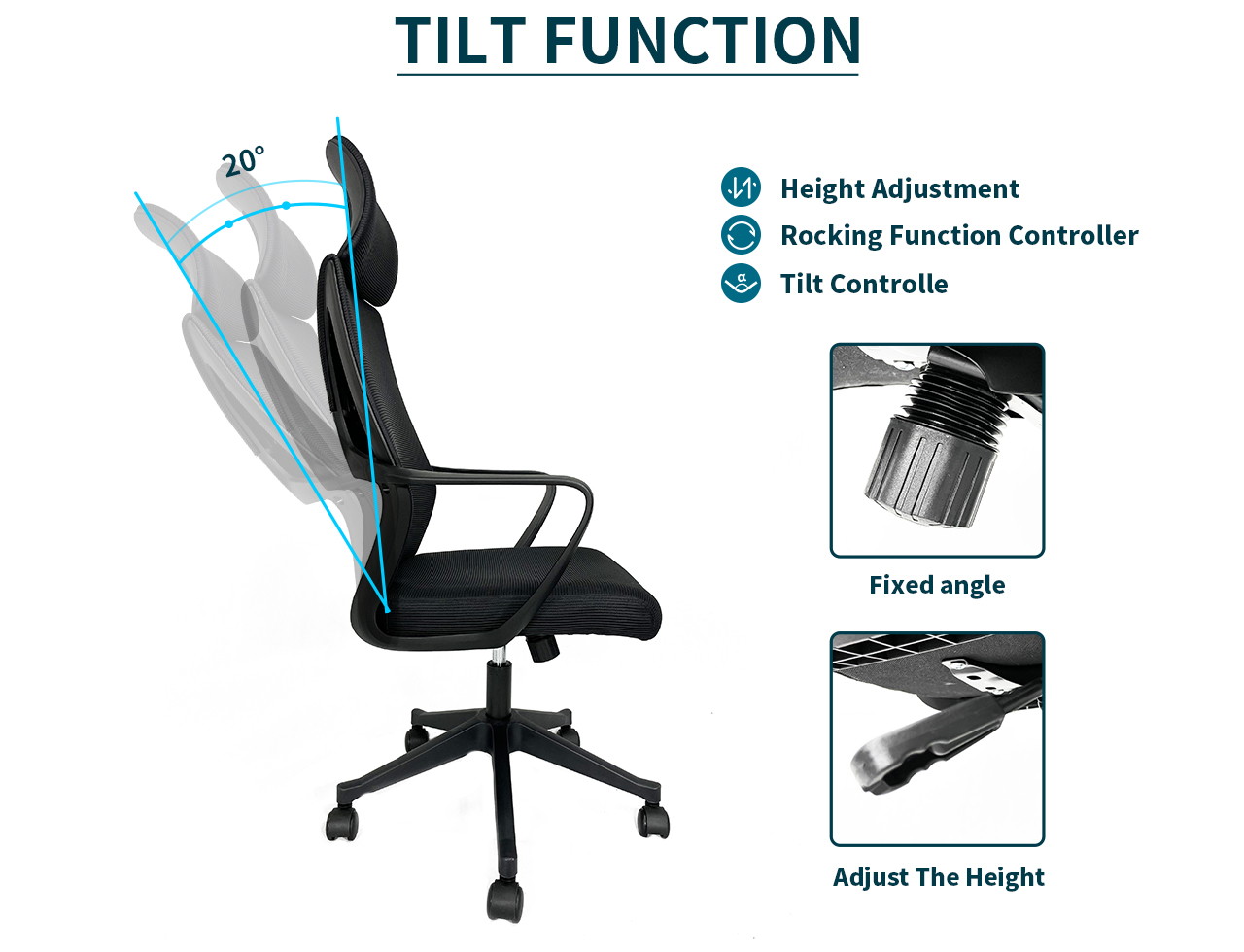 GIAS Ergonomic High-back Mesh Office Chair With Adjustable Headrest Fixed Armrest Lumbar Support&Thick Seat Cushion Swivel Computer Task Chair,black