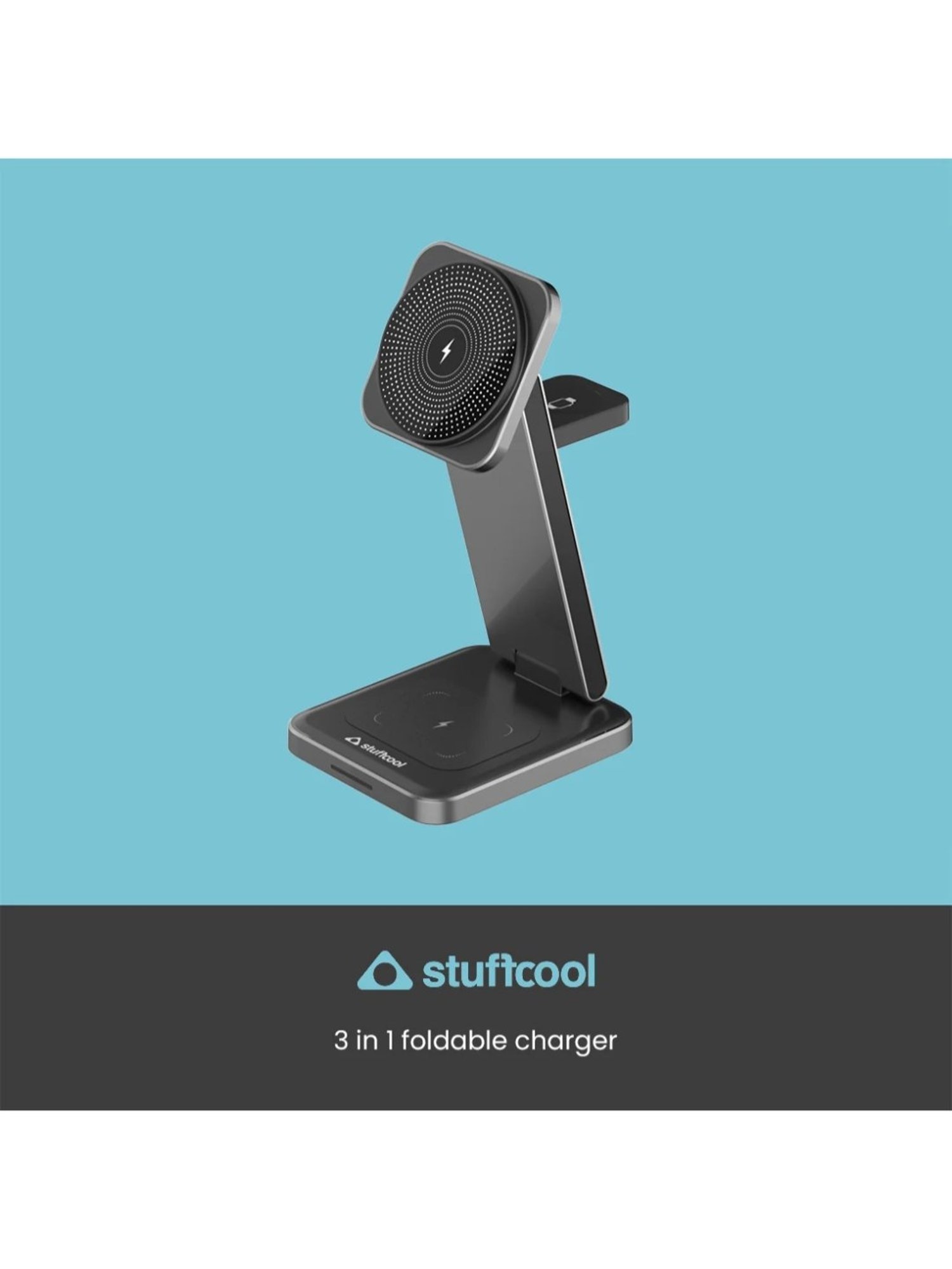 Stuffcool Rover 3 in 1 Foldable Aluminium Wireless Charging Station (Black)