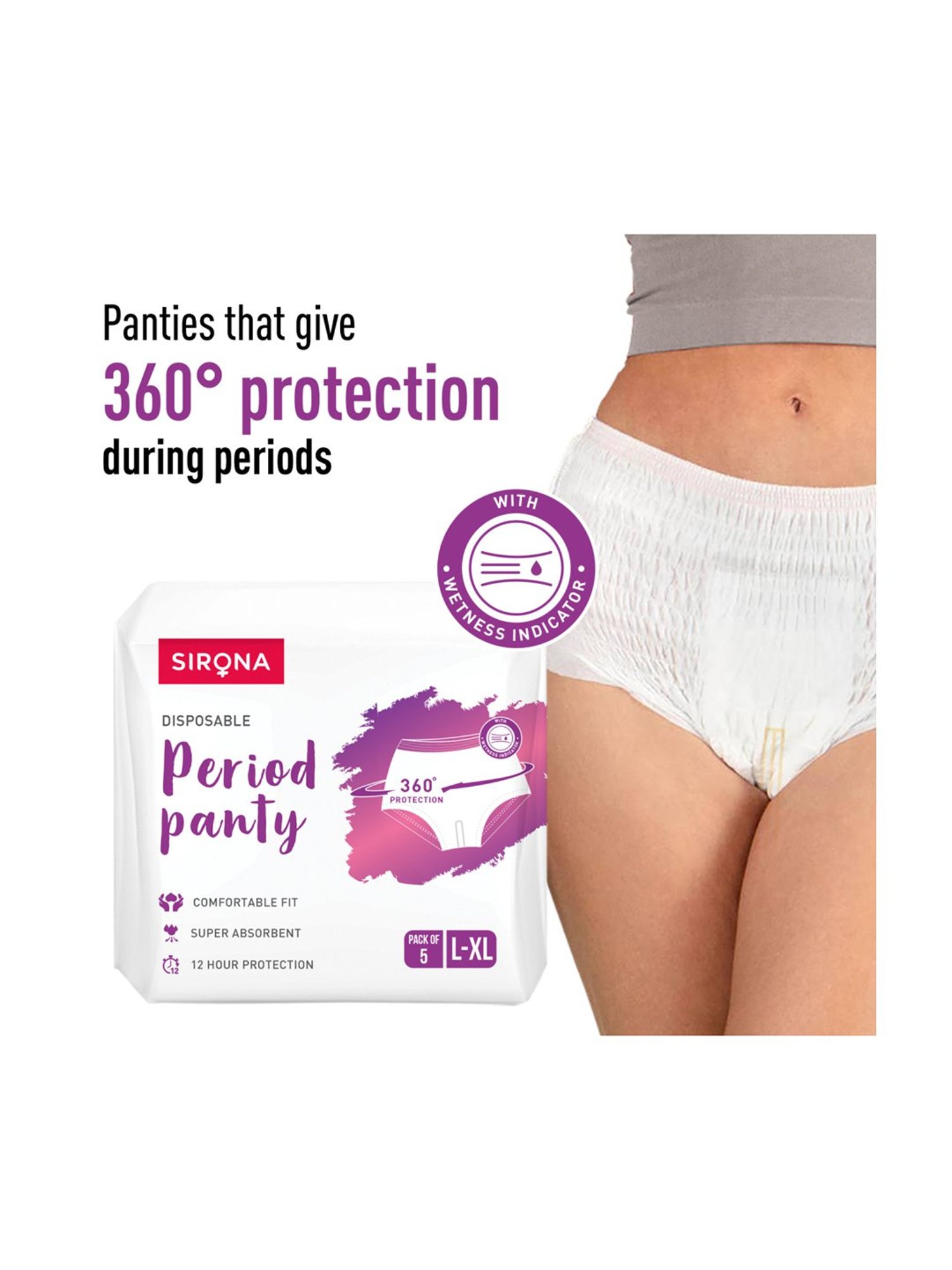 Sirona Disposable Period Panties for Women (L-XL) - Pack of 5