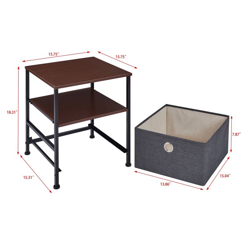 Modern End/Side Table with Shelf and Fabric Storage Drawer Gray - Danya B.