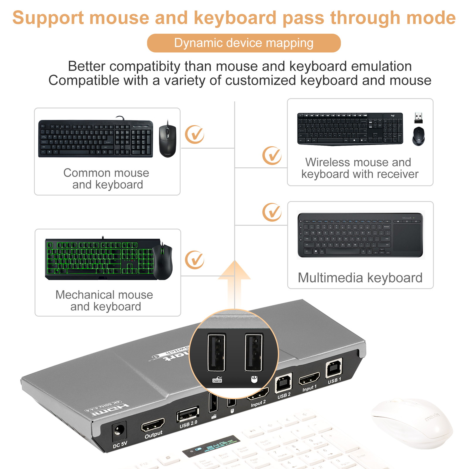 TESmart HDMI KVM Switch 4 ports 4 in 1 out  , support 4k 3840*2160@60Hz 4:4:4  Support HDR 10 and Dolby Vision ,Complaint with HDCP 2.2, With USB2.0 and audio output ports