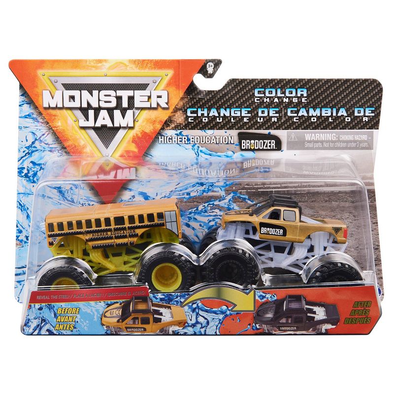 Monster Jam Official Higher Education vs. BroDozer Color-Changing Die-Cast Monster Trucks - 1:64 Scale