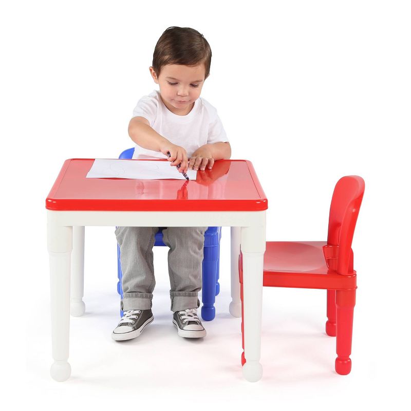 3pc 2 in 1 Square Activity Table With 2 Chairs Blue/Red - Humble Crew