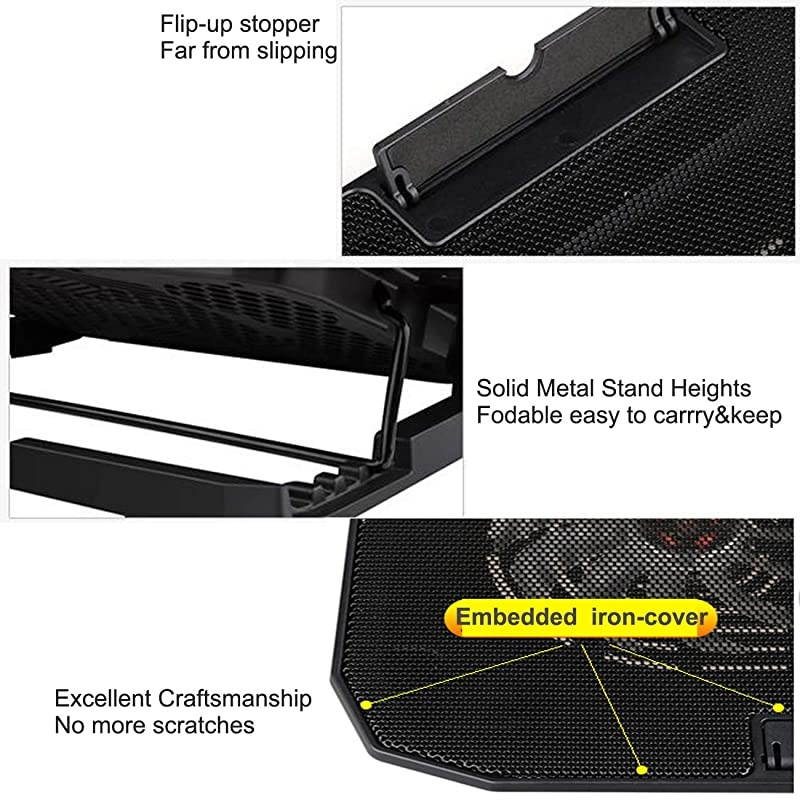 10156 Office Laptop Cooling Pad Big 2Fans Super Quiet Double Sides Builtin USB Line Back Feet Stand