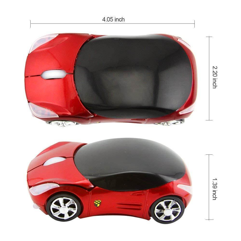 CHUYI Cool Sport Car Shaped Mouse 2.4GHz Wireless Car Mouse Ultra Small Optical Gaming Mouse Mini Office Mice for PC Computer Laptop Gift for Kids or Girls (Red)