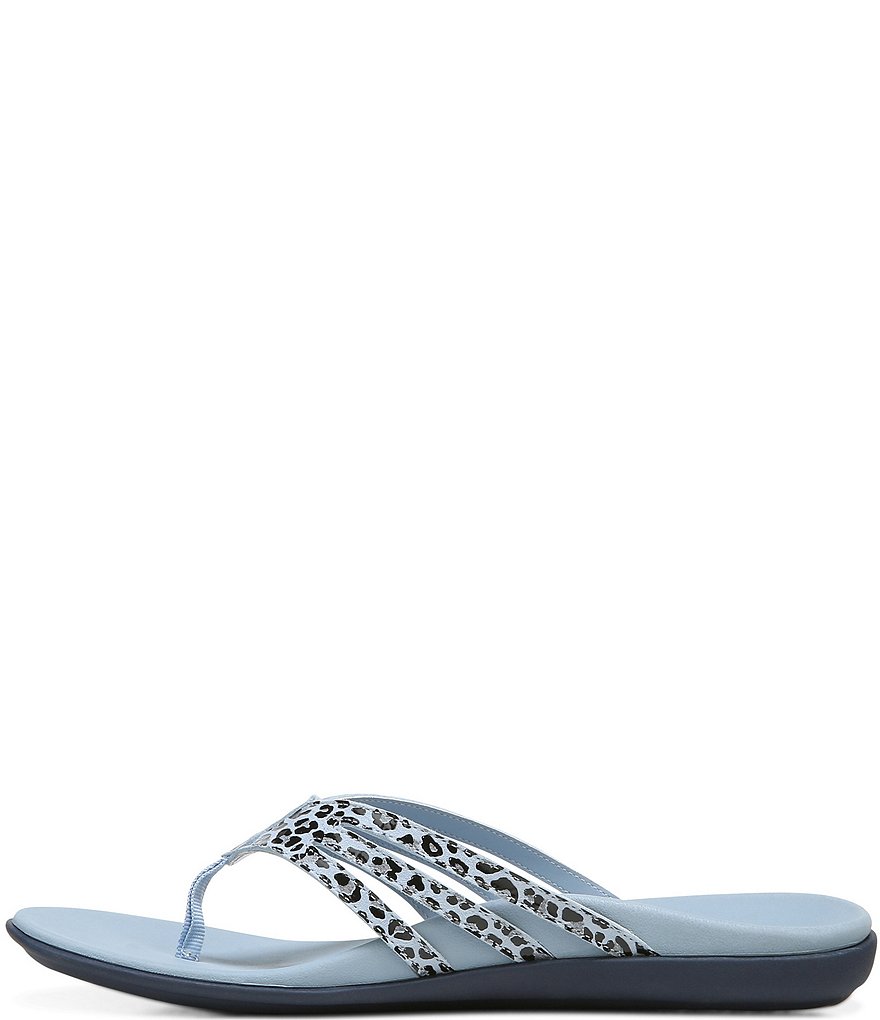 Vionic Alta Leopard Print Leather Thong Flat Sandals