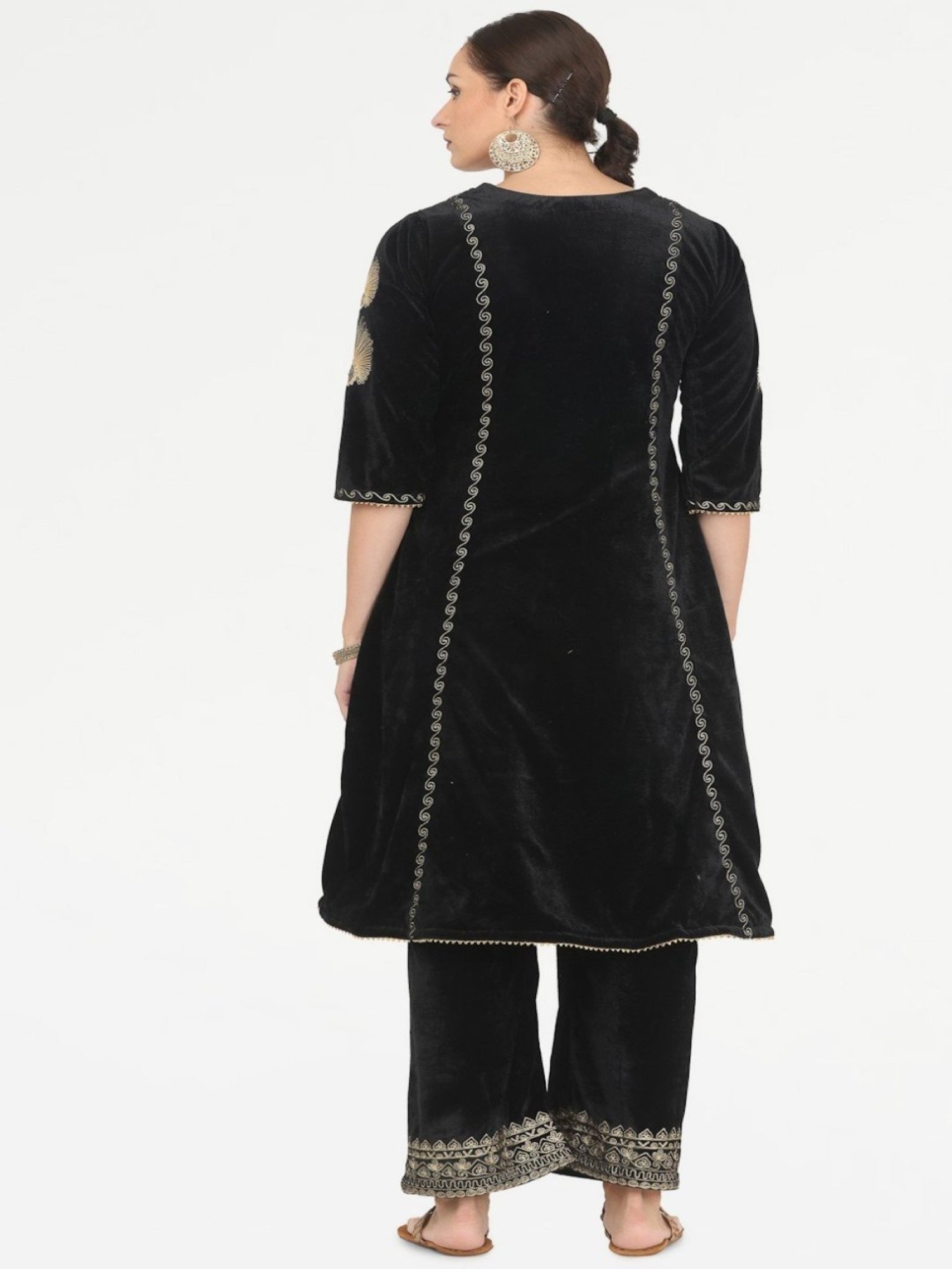 Kaanchie Nanggia Black Embroidered Kurta Palazzo with Chanderi Dupatta