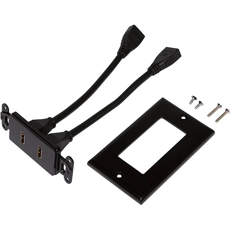 HDMI Wall Plate [UL Listed] with 6-Inch Pigtail (10, Black Kit 2 Port)