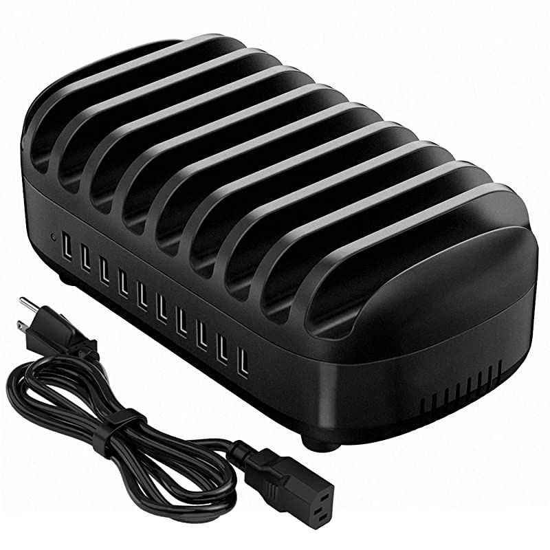 120W Charging Station for Multiple Devices 10 Ports Smart USB Charging Docking Organizer with Cooling Fan Compatible for iPhone, iPads, Samsung, Android Phone and Tablets (Cables not Included)