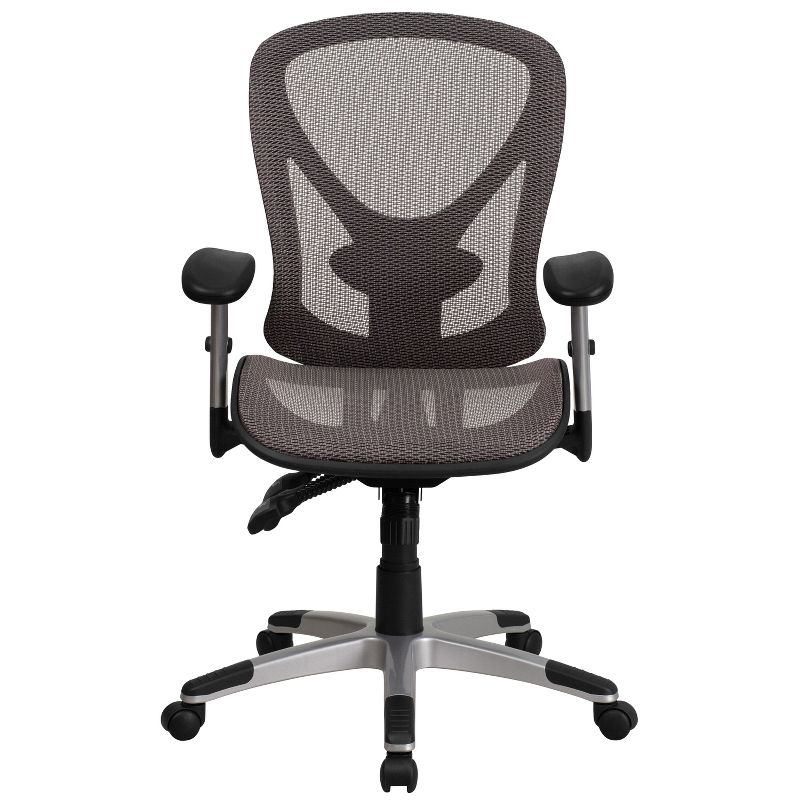 Emma and Oliver Mid-Back Transparent Gray Mesh Multifunction Ergonomic Office Chair - Arms