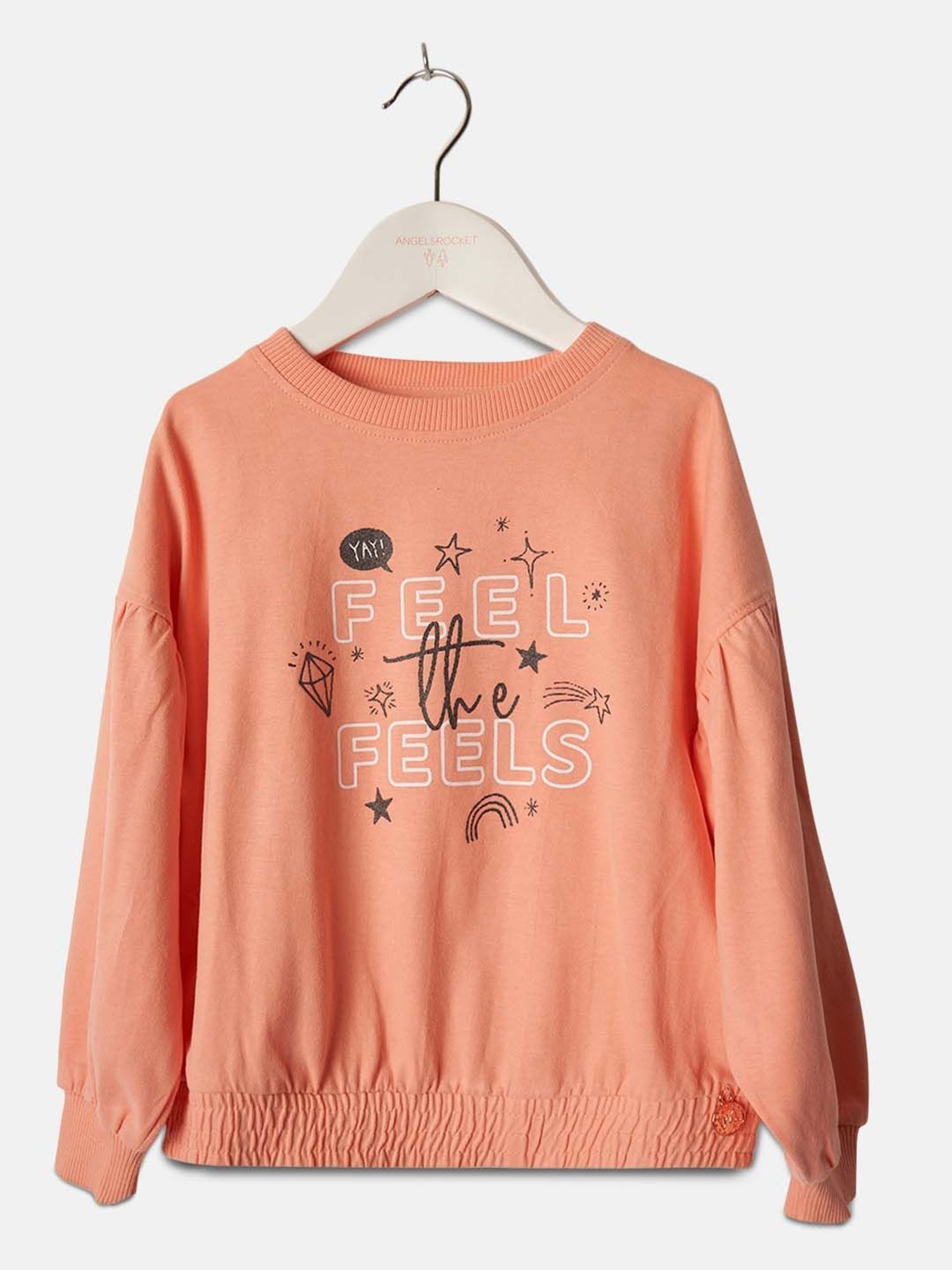 Angel & Rocket Kids Orange Printed Full Sleeves Sweatshirt