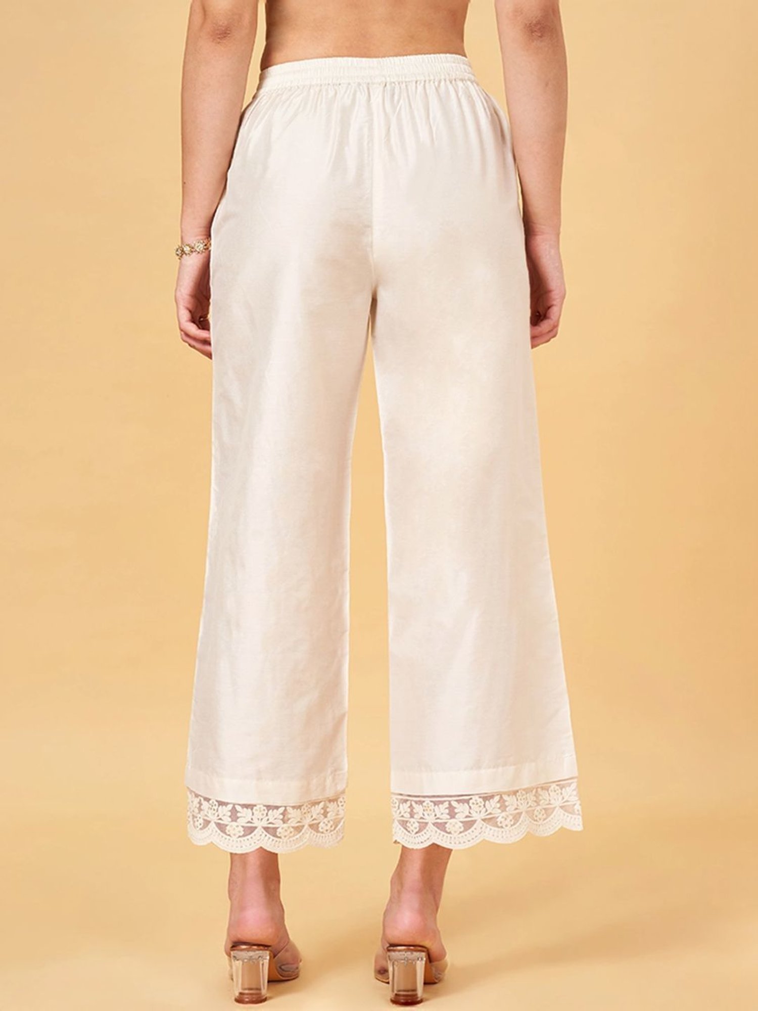 Rangmanch by Pantaloons Off-White Embroidered Palazzos