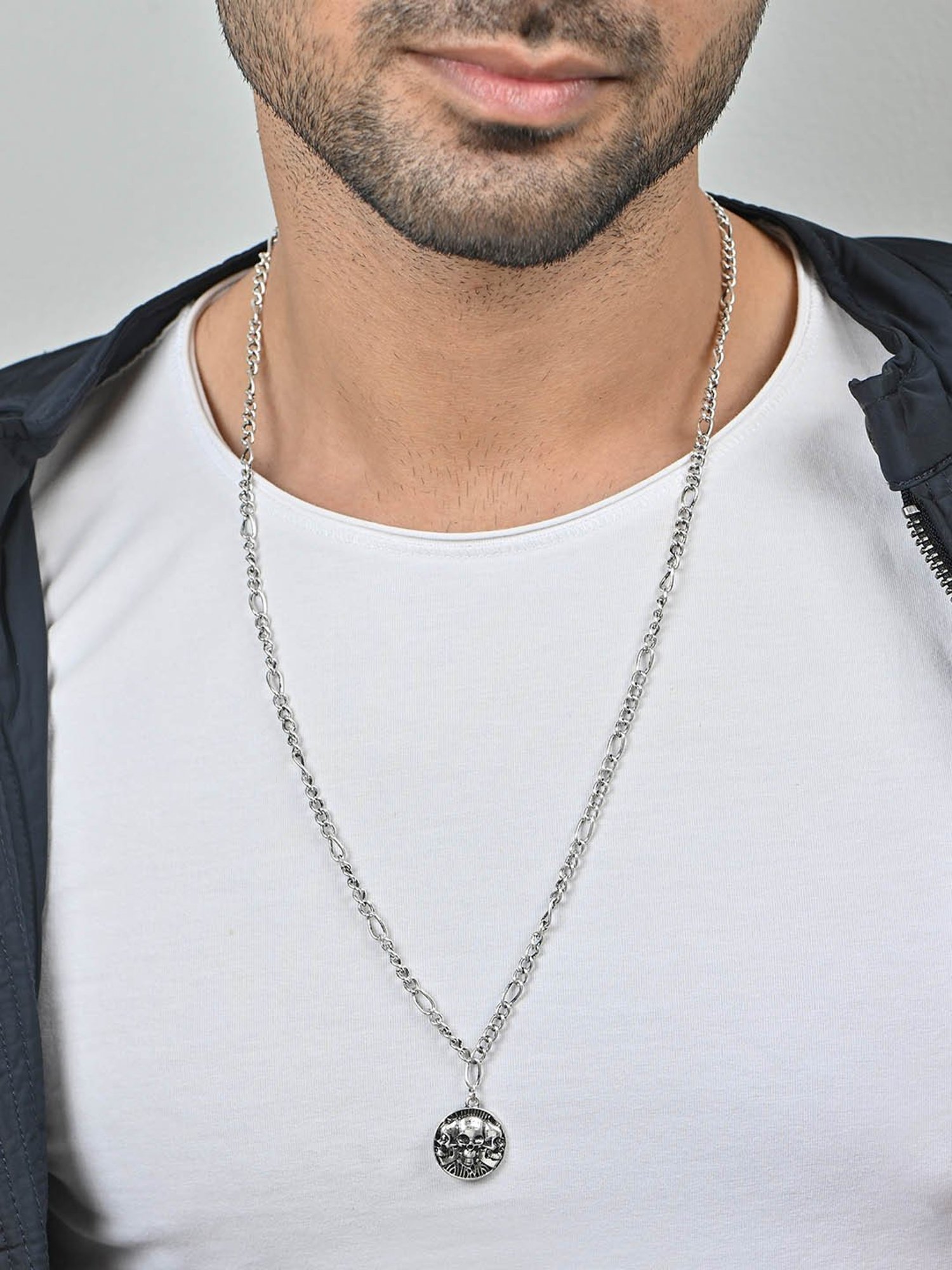 The Bro Code Silver Round Skull Pendant Neckalce Chain for Men