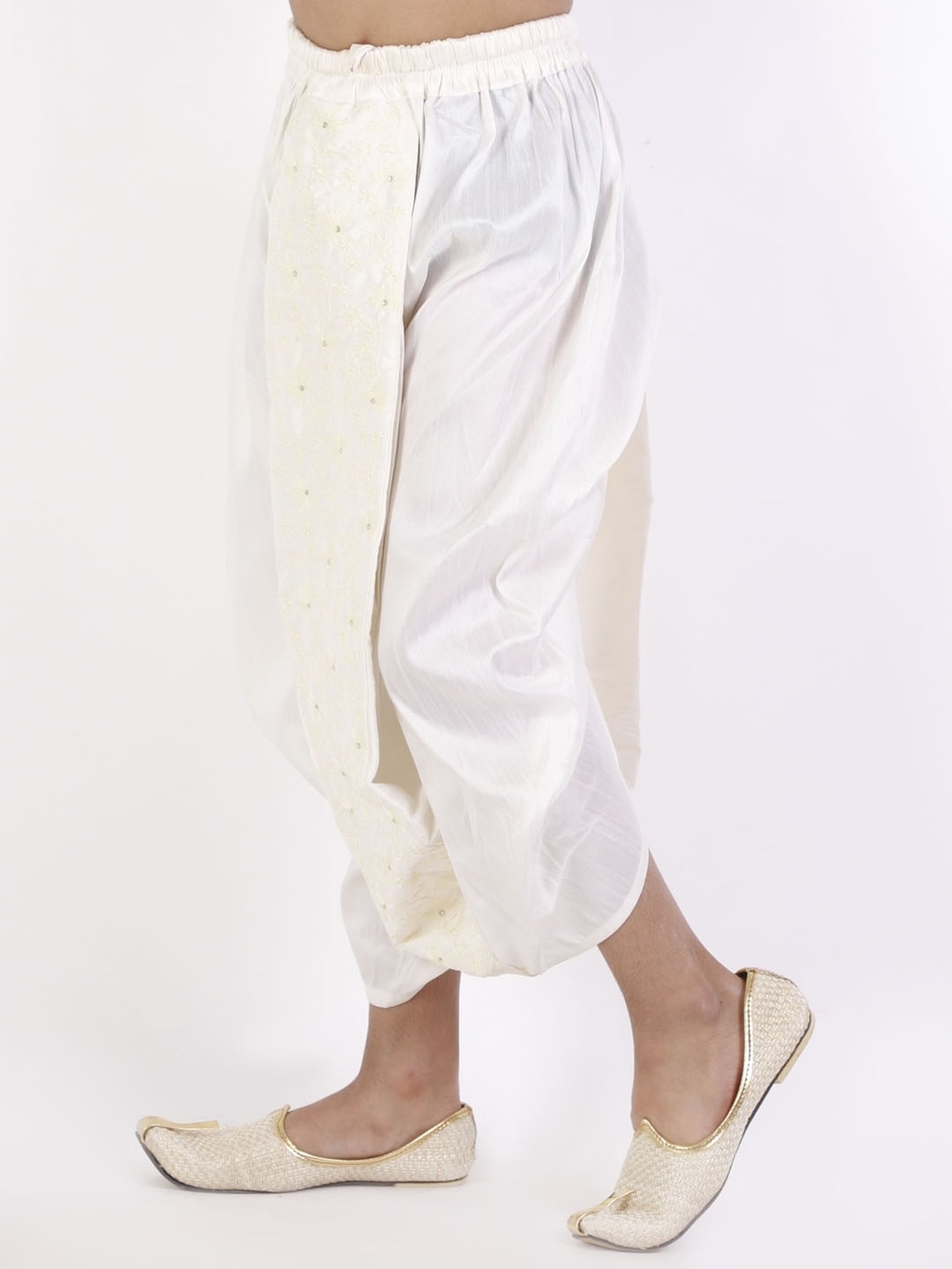 VASTRAMAY Kids White Embroidered Dhoti