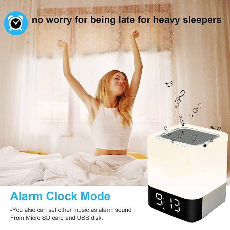 Speaker Night Lights Alarm Clock Speaker MP3 Player Touch Control Bedside lamp Dimmable RGB Multicolor Changing LED Table Lamp for Bedroom USB Flash DriveMicroSDAUX Support
