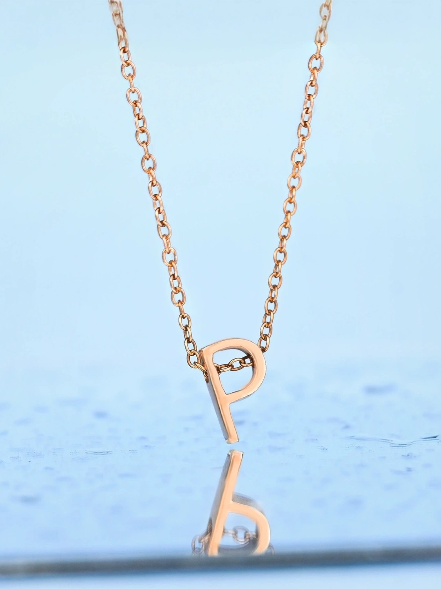 Touch925 Sterling Silver Posh P Initial Rose Gold Chain Pendant