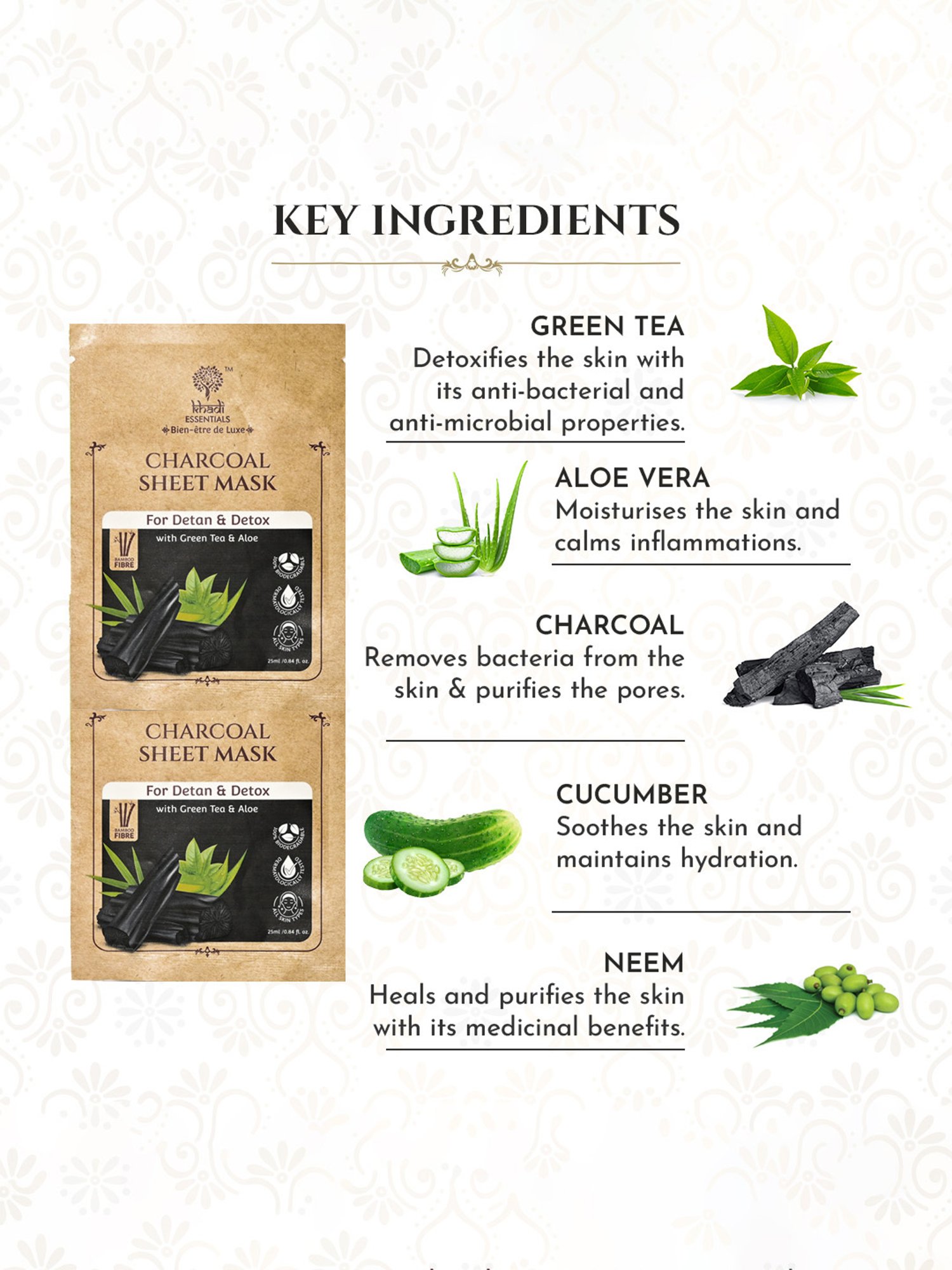 Khadi Essentials Charcoal Sheet Mask - Pack of 3