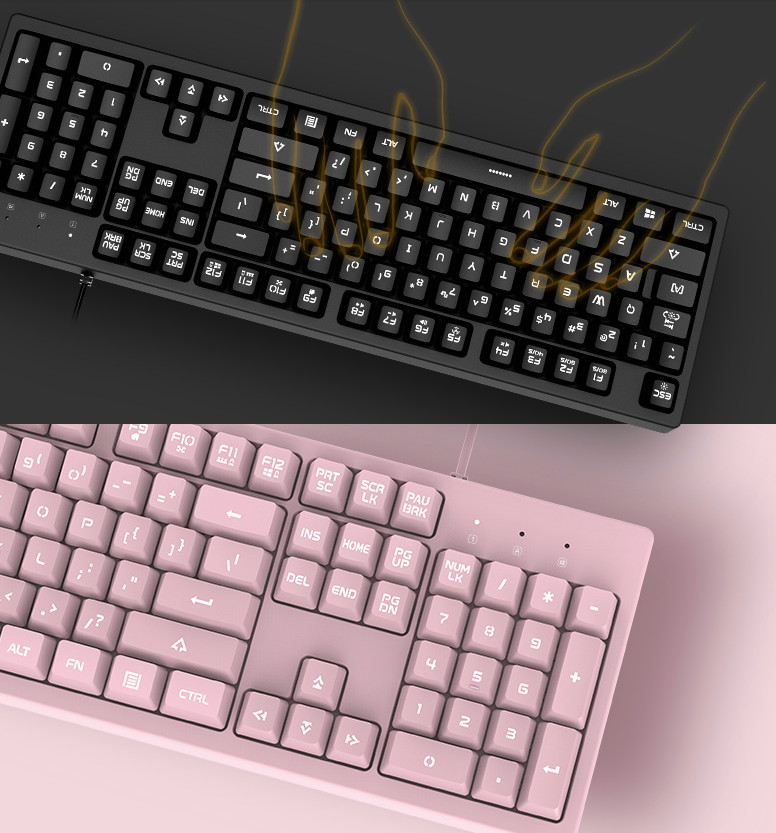 Ajazz DKS100 Quiet Keyboard, DOUYU White Backlit Mechanical Feel Membrane Gaming Keyboard, Wired 104 Keys for Gaming Office and Typing