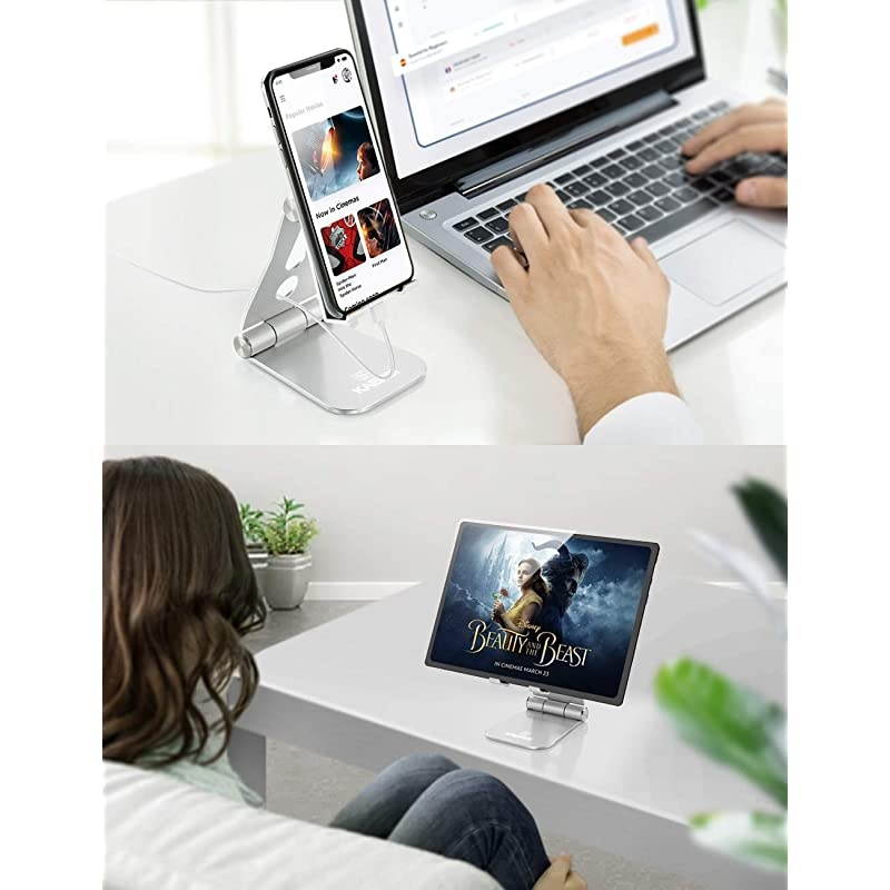 Cell Phone Stand, 2 Hinge Adjustable, Foldable Phone Stand Holder Cradle Dock for Desk, Home, Office, Travel. Compatible with Smartphone Android, iPhone 11 Xs XR 8 7 Plus, Tablet iPad (Black)